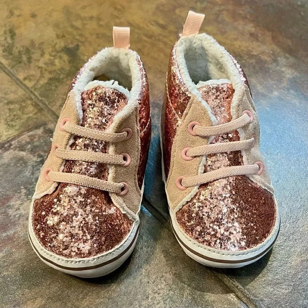 Bebe Pink Glitter Baby Girl Shoes Size 4